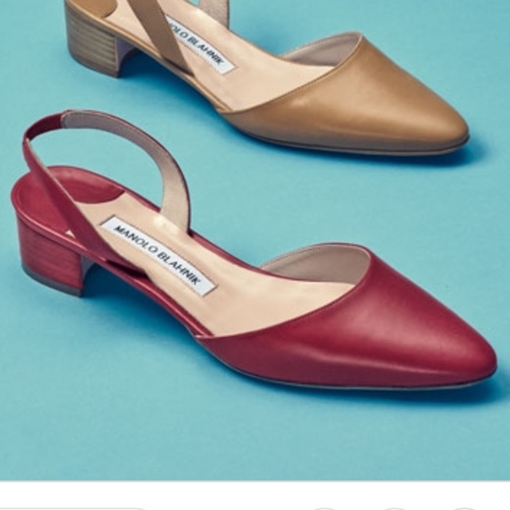 Manolo Blahnik Aspro Leather Slingback Flats